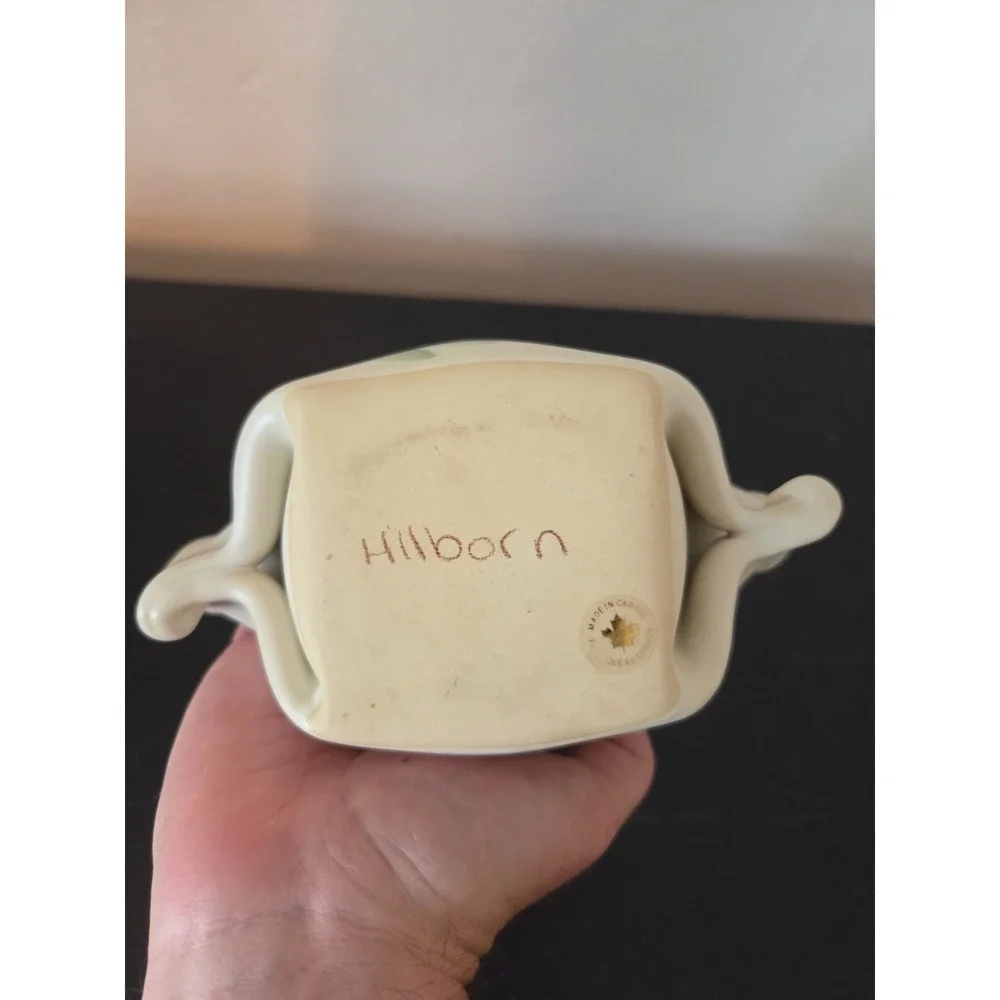 Hilborn Pottery Pinch Pot Cream Green Fern Trinket Bowl Dish Canada 6''